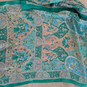 Green and Peach Printed Silk Scarf